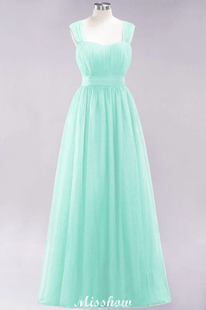 Elegant aline Sleeveless Tulle Evening Maxi Gown Burgundy Straps Bridesmaid Dress - Image 41