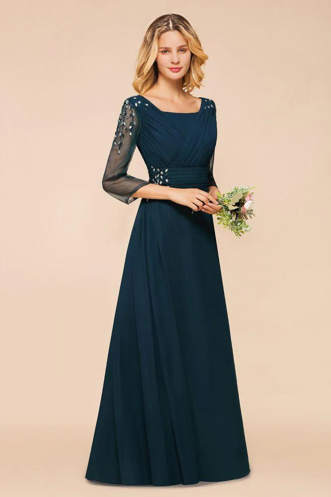 Elegant Long Sleeves Crystal A-line Bridesmaid Dress Maxi Formal Dress - Image 7