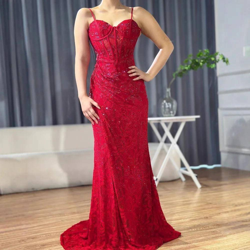 Elegant Red Prom Dress with Slit - Image 2