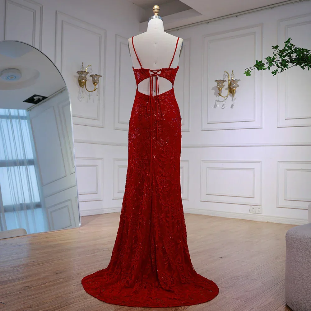 Elegant Red Prom Dress with Slit - Image 6