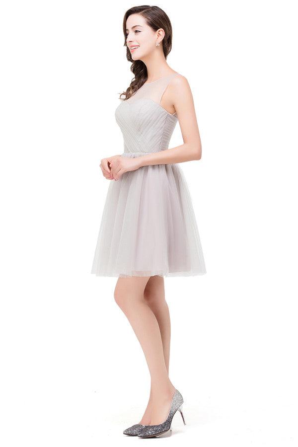 Elegant Silver A-line Mini Crew Bridesmaid Dresses - Image 5