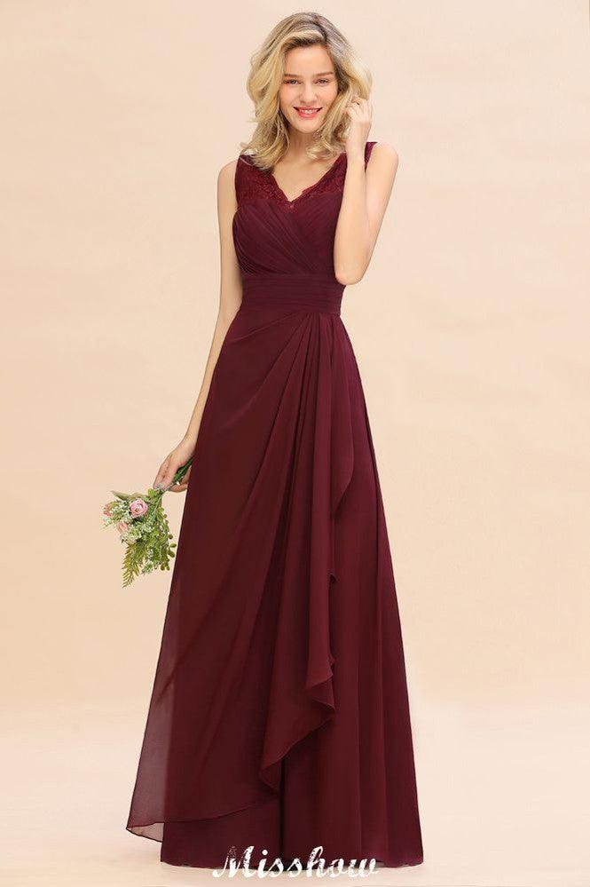 Elegant V-Neck aline Bridesmaid Dress Burgundy Backless Chiffon Party Dress - Image 5