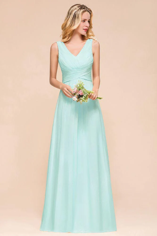 Elegant V-Neck Chiffon Bridesmaid Dress A-line Maxi Wedding Party Dress - Image 3