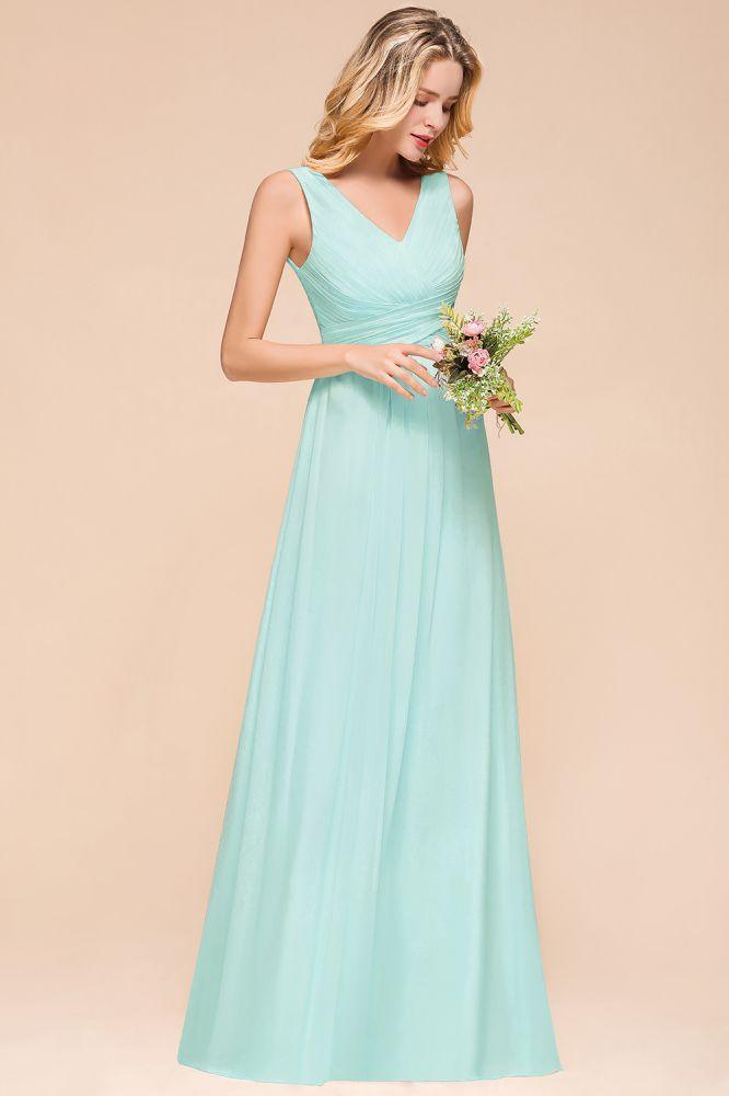Elegant V-Neck Chiffon Bridesmaid Dress A-line Maxi Wedding Party Dress - Image 4