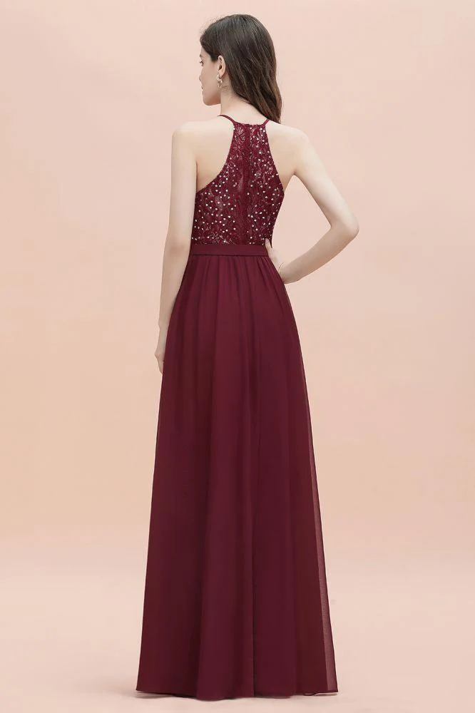 Elegant V-Neck Chiffon Bridesmaid Dress Backless aline Party Dress with Sequins - Image 4