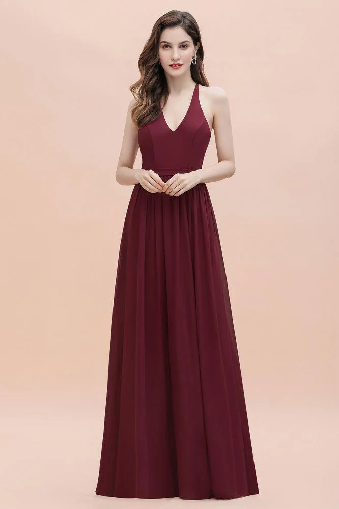 Elegant V-Neck Chiffon Bridesmaid Dress Backless aline Party Dress with Sequins - Image 6