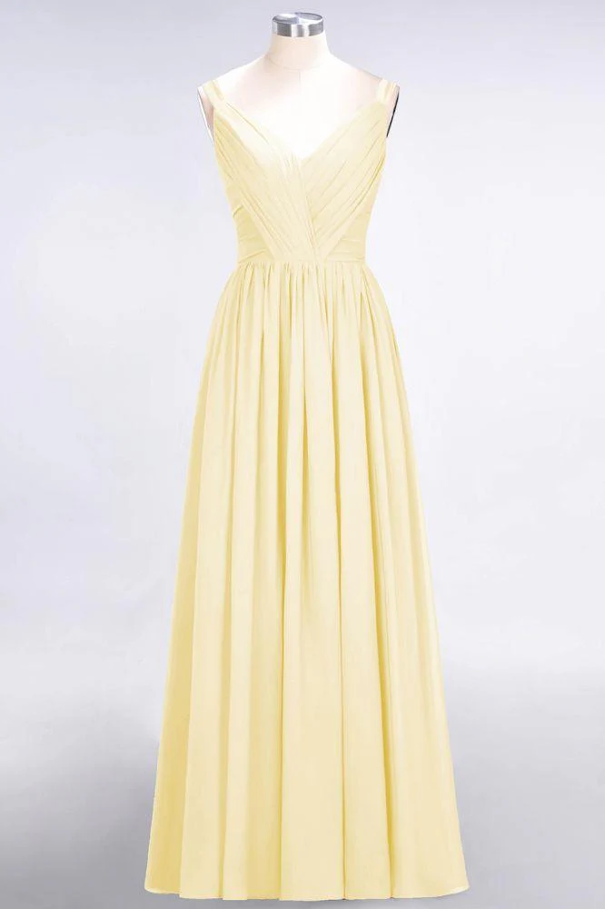 Elegant V-Neck Strap Backless Ruffles Chiffon Floor-Length Bridesmaid Dress - Image 24