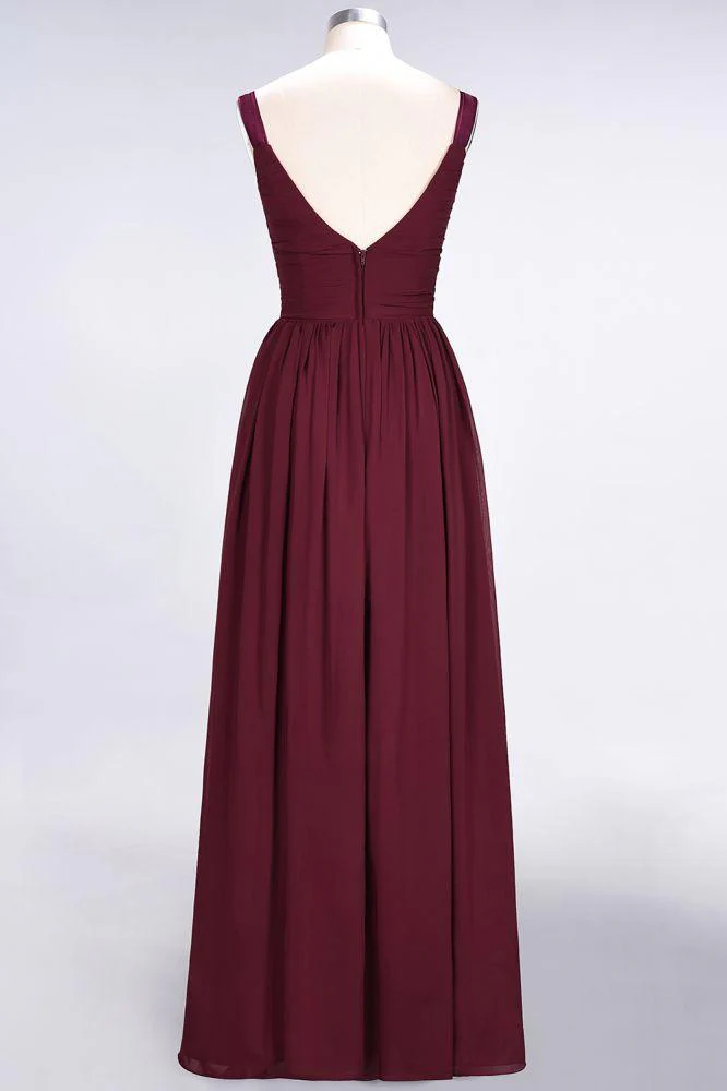 Elegant V-Neck Strap Backless Ruffles Chiffon Floor-Length Bridesmaid Dress - Image 44