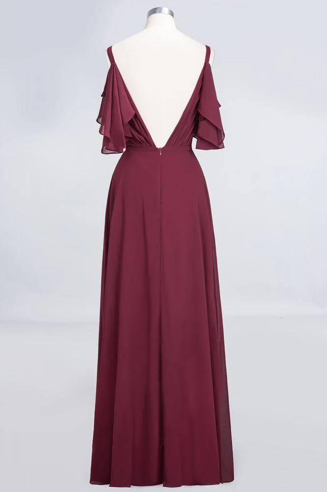 Elgant Ruffles Chiffon Floor-Length Bridesmaid Dress Aline Pearls Sleeveless Wedding Party Dress - Image 7