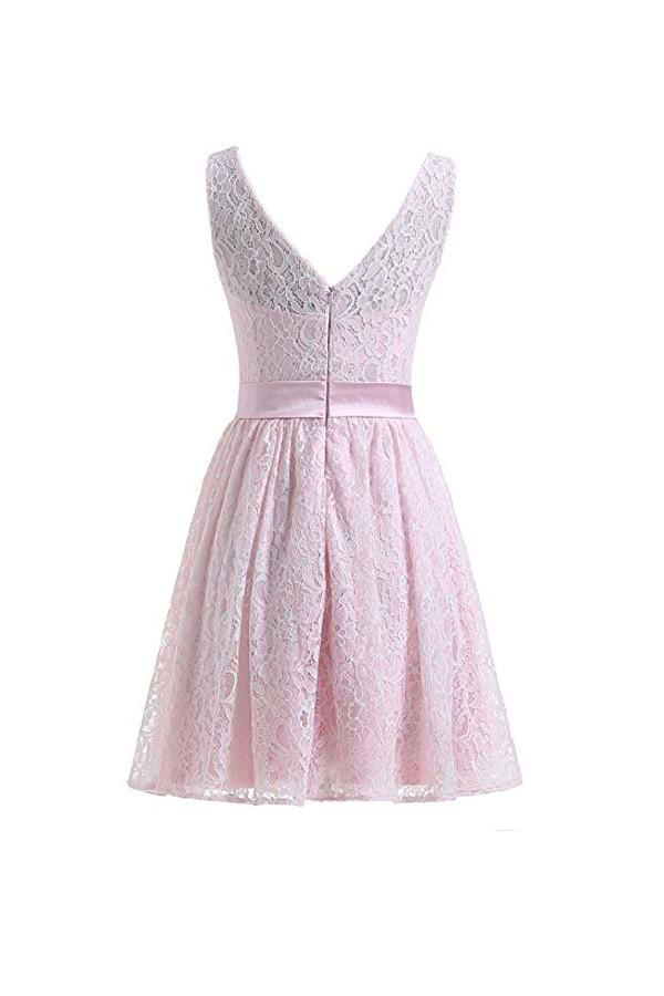 Flesh Pink Lace Short Homecoming Dresses Prom Dresses - Image 2