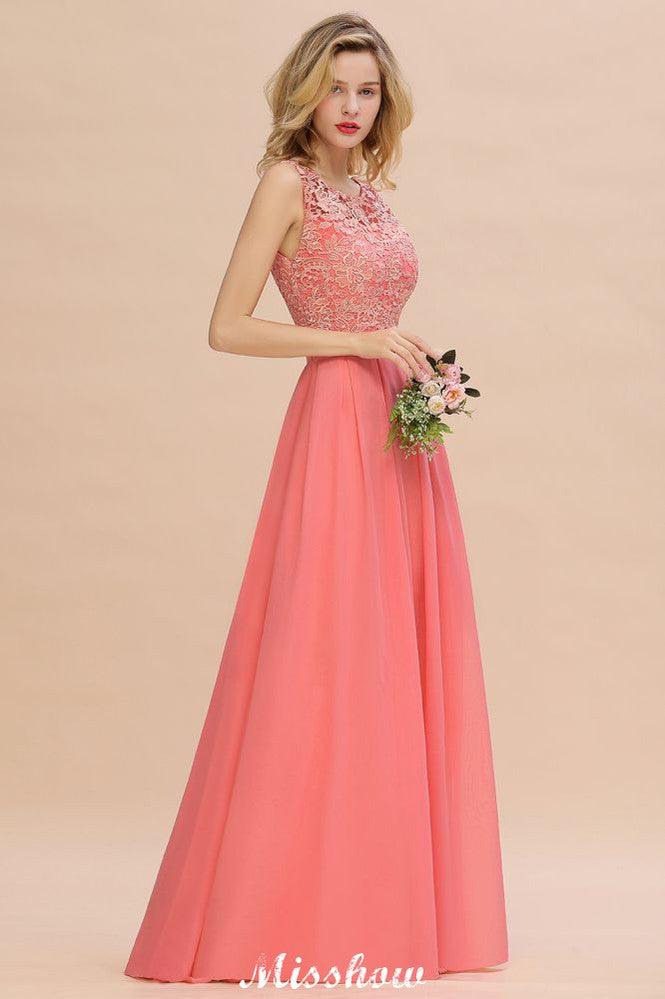 Floral Lace A-line Simple Wedding Dress Sleeveless Maxi Bridesmaid Dress - Image 4