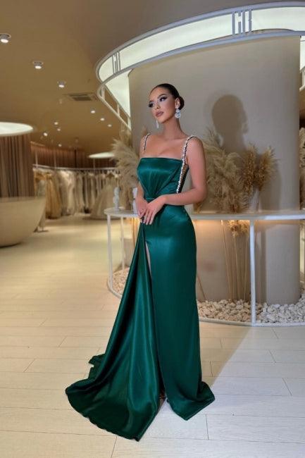 Glamorous spaghetti straps sleeveless a-line satin prom dresses sequined - Image 3