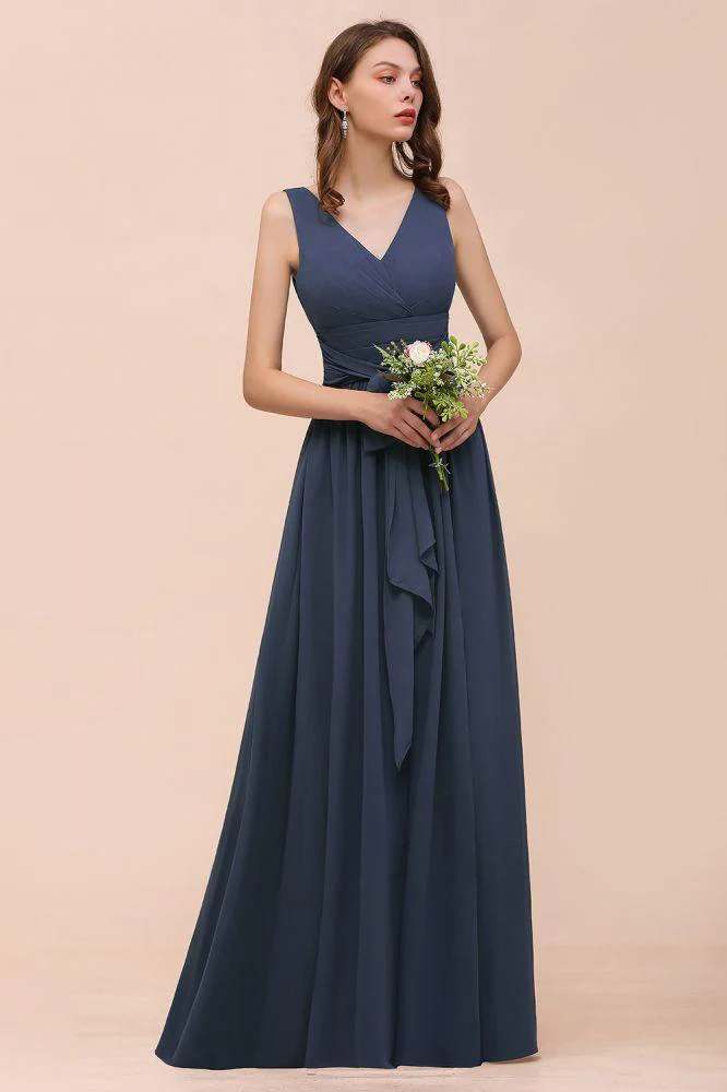 Gray Side Split Bridesmaid Dress V-Neck Sleeveless Floor Length dress for Bride - Image 6