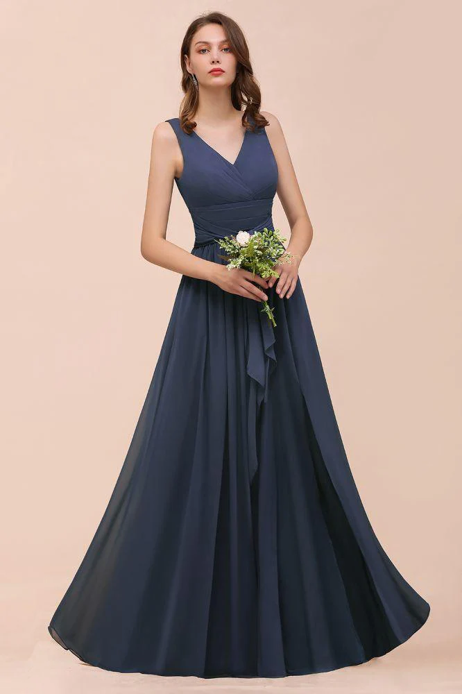 Gray Side Split Bridesmaid Dress V-Neck Sleeveless Floor Length dress for Bride - Image 7