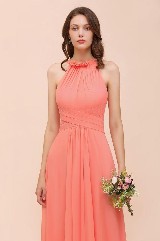halter Beach Bridesmaid Dress Girls Coral Floor Length Wedding Party Dress - Image 7