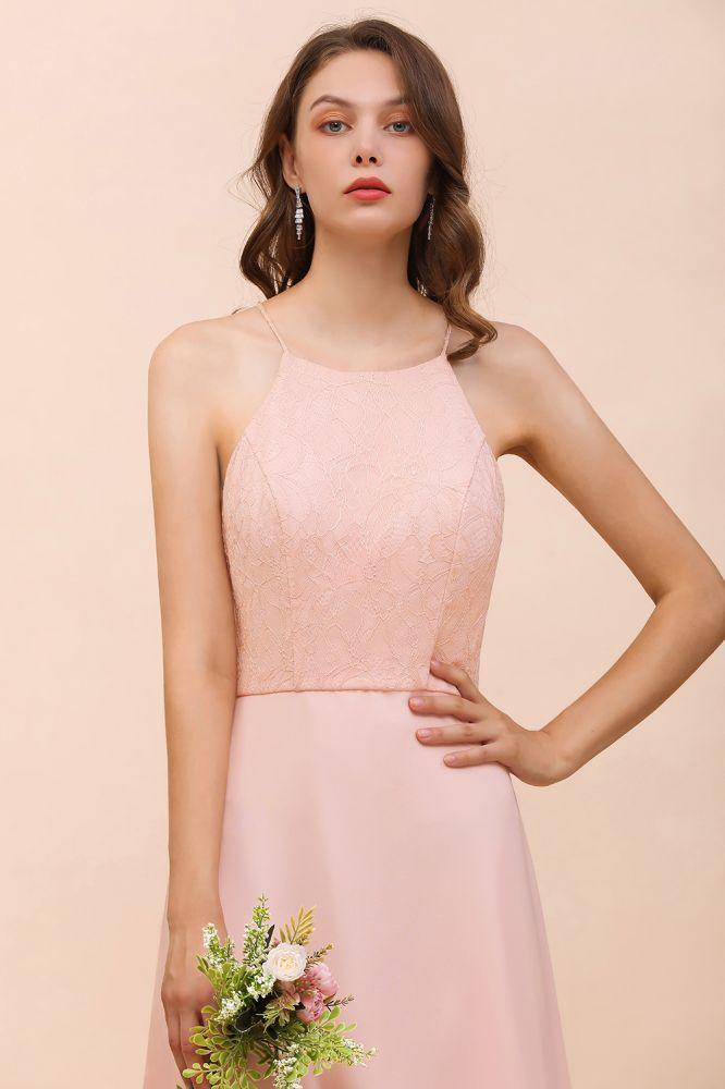 Halter Bridesmaid Dress Pink Floor Length Formal Event Dress - Image 7