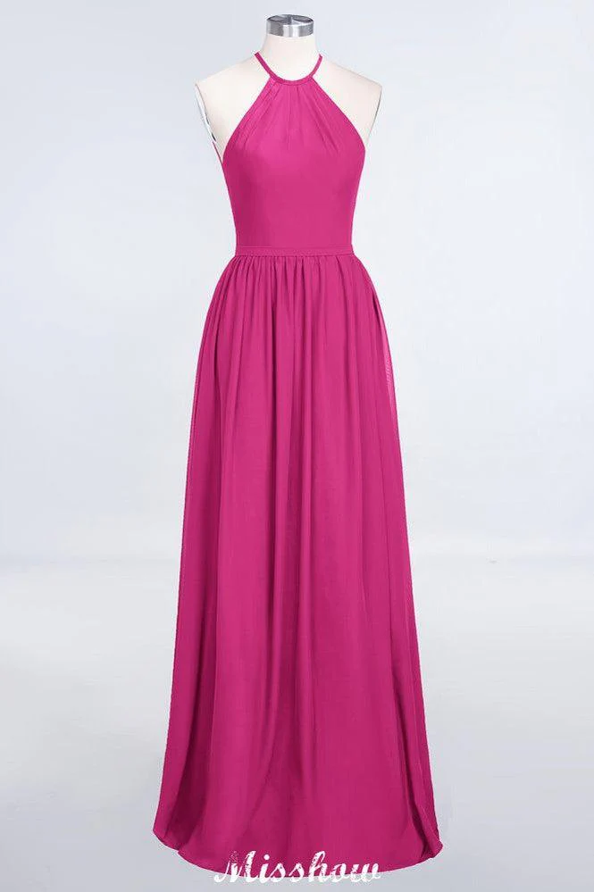Halter Sleeveless Floor-Length Bridesmaid Dress with Ruffles - Image 11