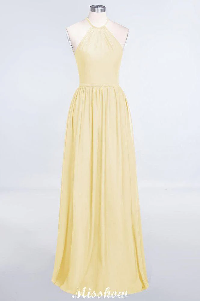Halter Sleeveless Floor-Length Bridesmaid Dress with Ruffles - Image 18