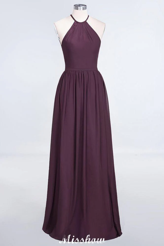 Halter Sleeveless Floor-Length Bridesmaid Dress with Ruffles - Image 20