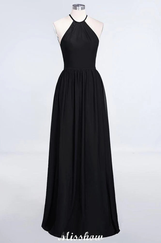 Halter Sleeveless Floor-Length Bridesmaid Dress with Ruffles - Image 29
