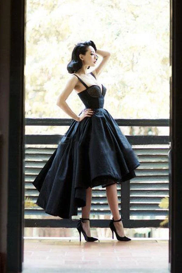 High Low Black Dress Vintage Homecoming Dresses Short Prom Dress - Image 2
