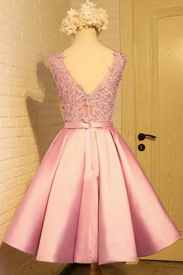 Homecoming Dress Appliques Bowknot Satin Short Prom Dress Party Dress - Image 3