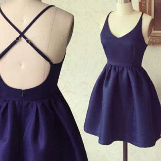 Homecoming Dress Dark Navy Criss-Cross Straps Short Prom Dress - Image 2