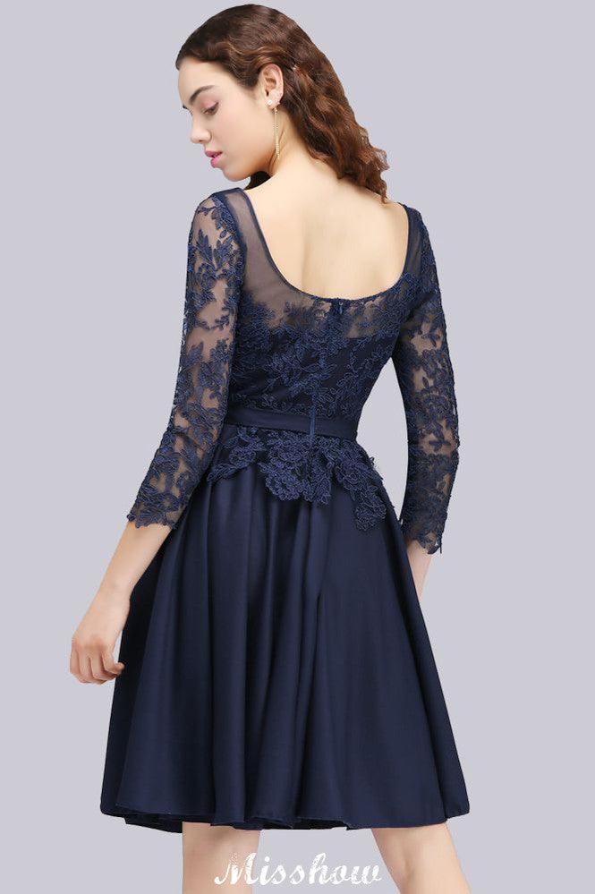 Lace Appliques 3/4 Sleeves Short Bridesmaid Dresses Daily Casual Dress - Image 2