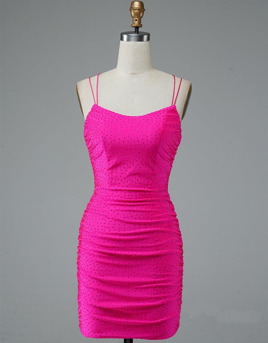 Lace Up Spaghetti Straps Short Homecoming Dress Hot Pink Party Dress - Image 3