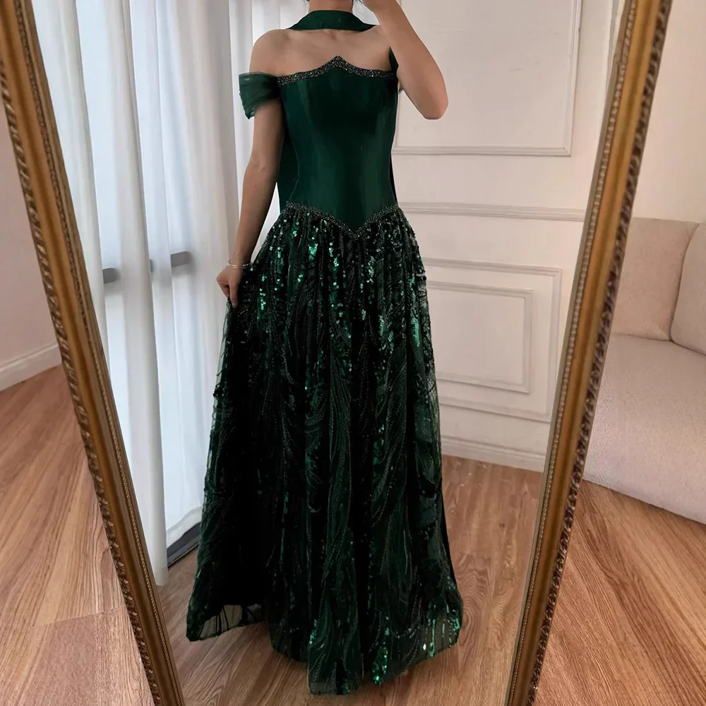 Luxury Arabic Navy A-Line Evening Dress with Beaded - Image 10