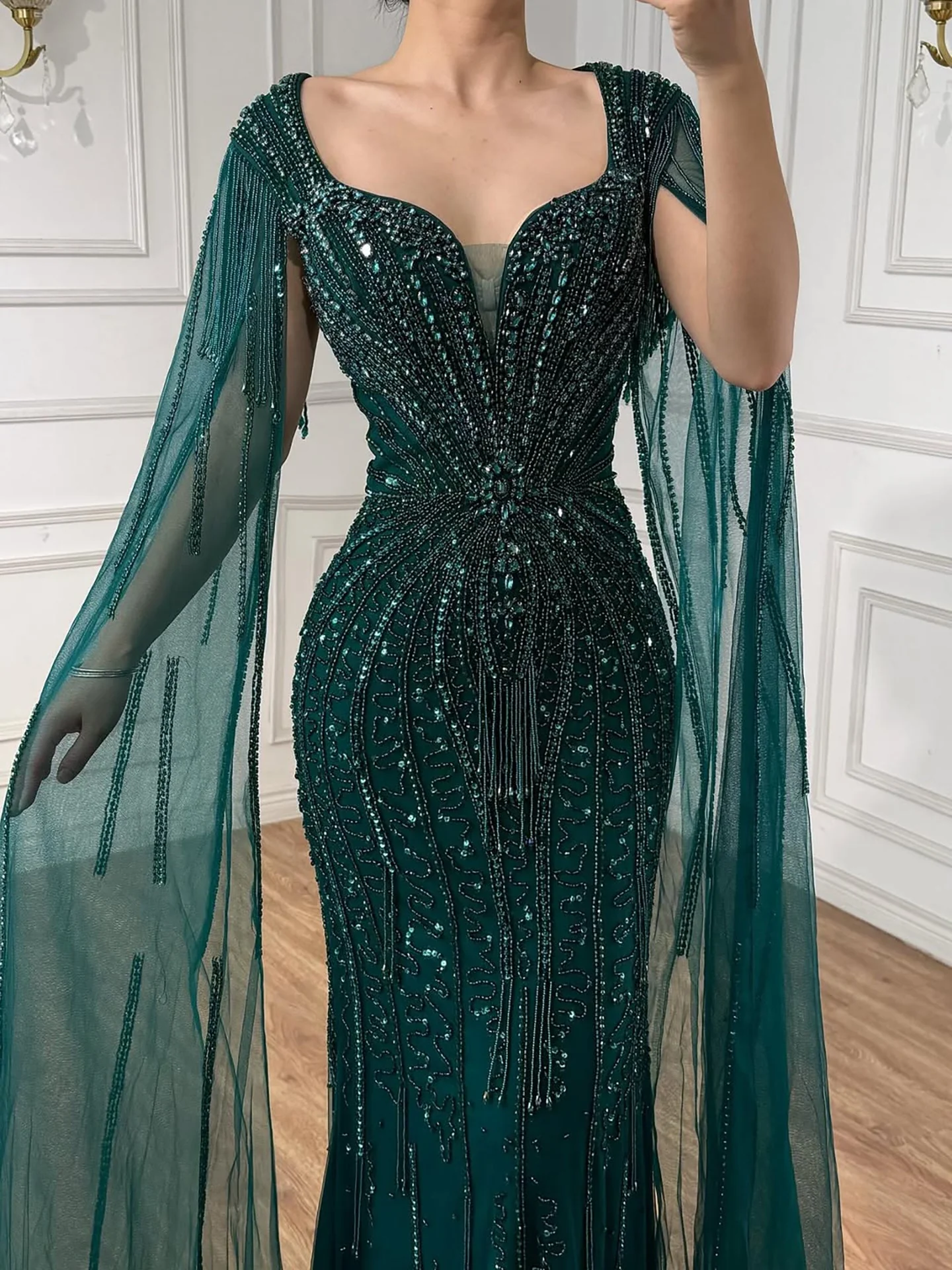Luxury Caramel Beaded Evening Dress With Cape LA72992A - Image 28