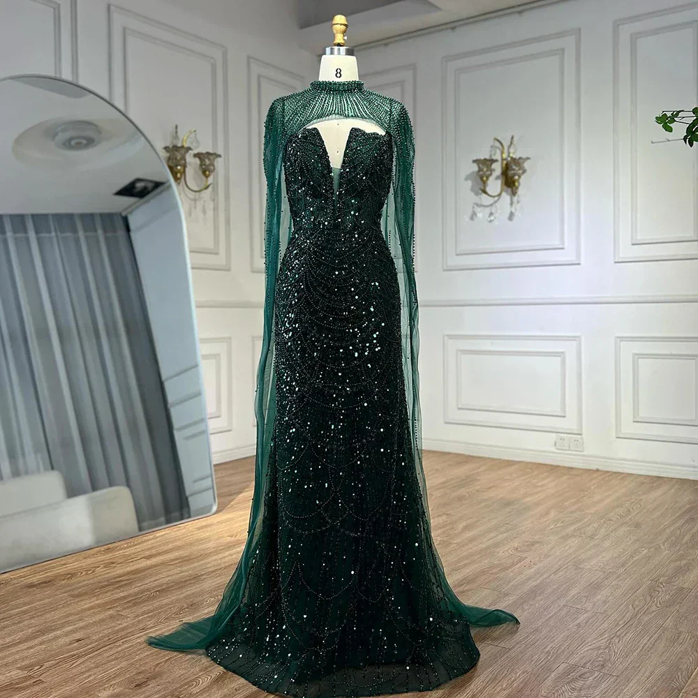 Luxury Evening Dress Nude Pearls Beaded Gown With Tulle Train LA72189A - Image 36