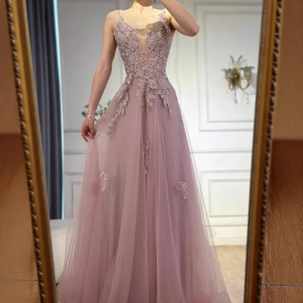 Luxury Sage Green Lace A-Line Prom Dress with Spaghetti Straps - Image 7