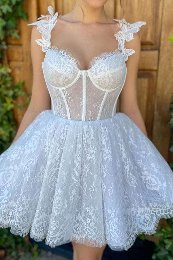 Mini White Homecoming Dress Lace Short Prom Dress - Image 2