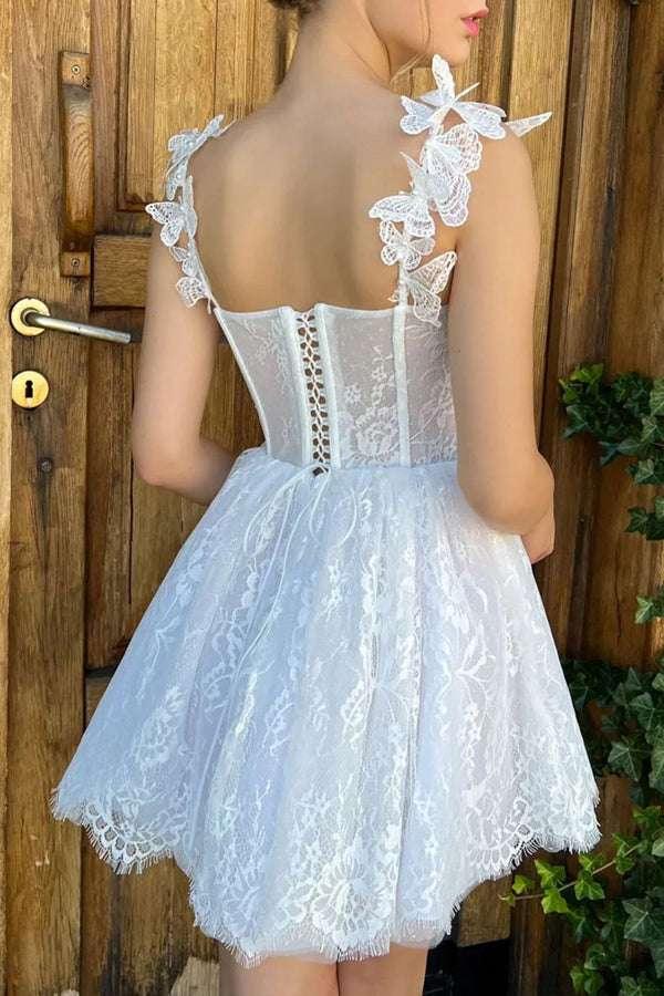 Mini White Homecoming Dress Lace Short Prom Dress - Image 3