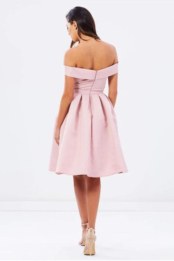 Natural Off-the-shoulder Pleated A-line Sleeveless Homecoming Dresses - Image 3