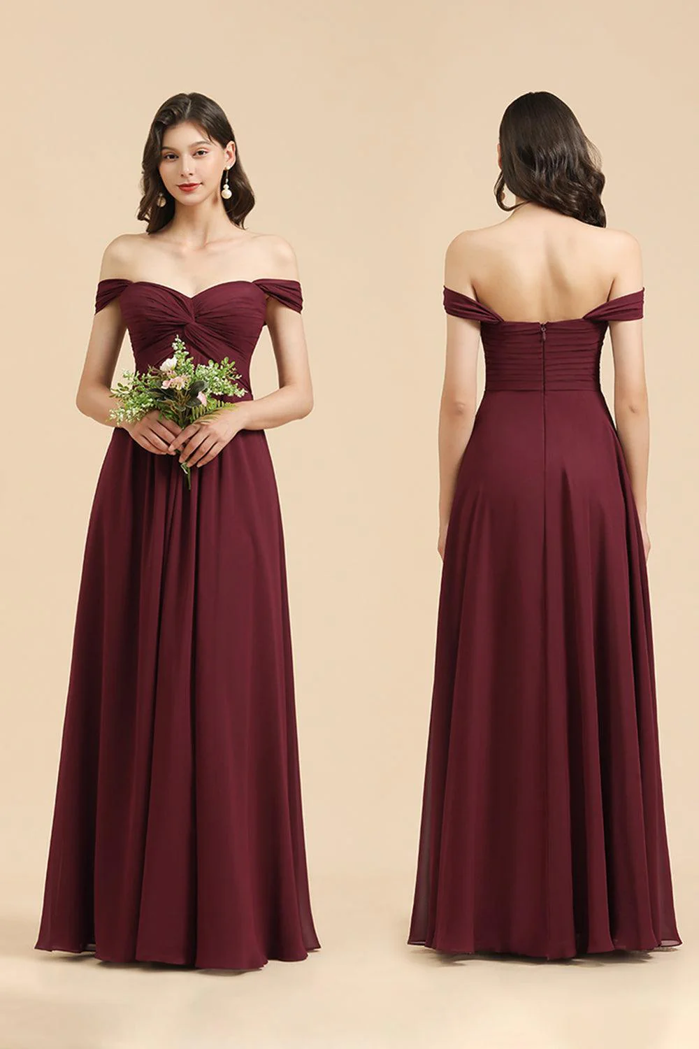 New Arrival A-line Off-the-shoulder Sweetheart Burgundy Long Bridesmaid Dress - Image 8