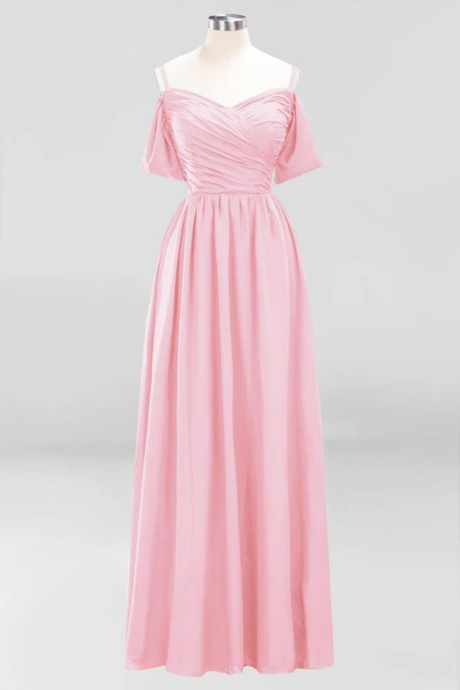 Off-the-Shoulder A-line Chiffon Bridesmaid Dress Floor-Length Wedding Guest Dress - Image 11