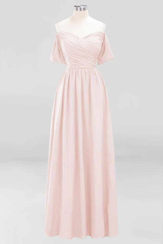 Off-the-Shoulder A-line Chiffon Bridesmaid Dress Floor-Length Wedding Guest Dress - Image 12