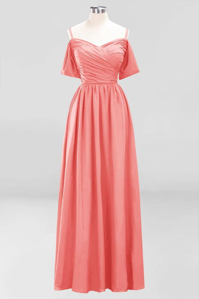 Off-the-Shoulder A-line Chiffon Bridesmaid Dress Floor-Length Wedding Guest Dress - Image 14