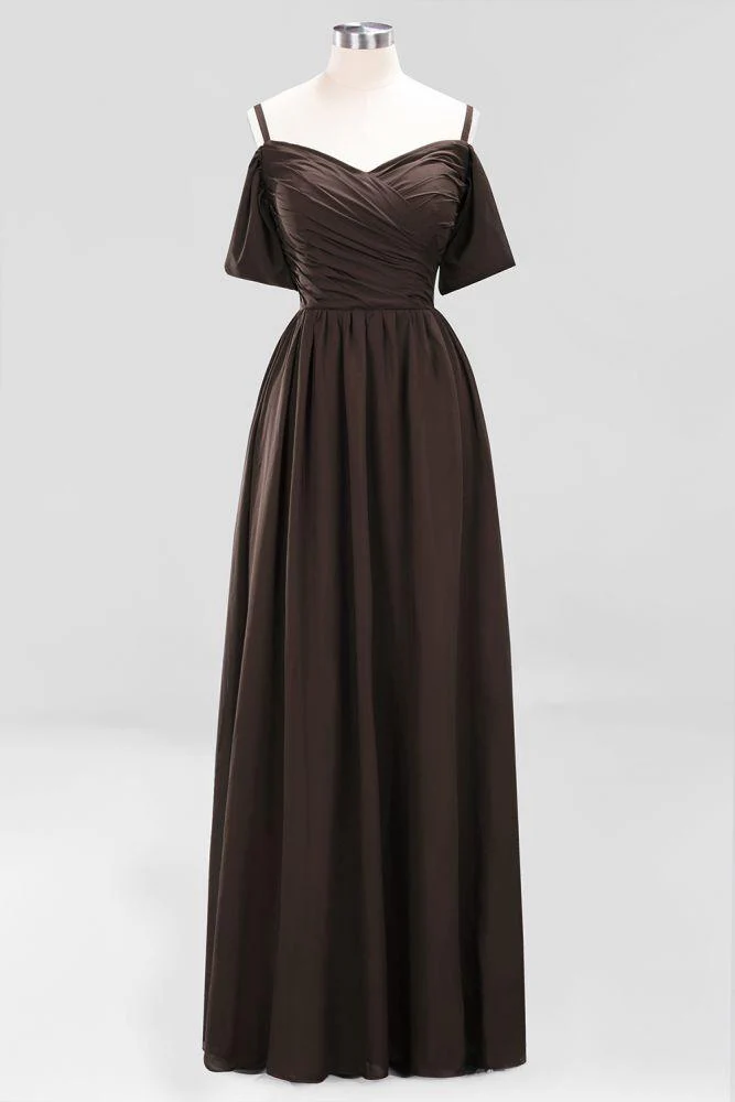 Off-the-Shoulder A-line Chiffon Bridesmaid Dress Floor-Length Wedding Guest Dress - Image 18