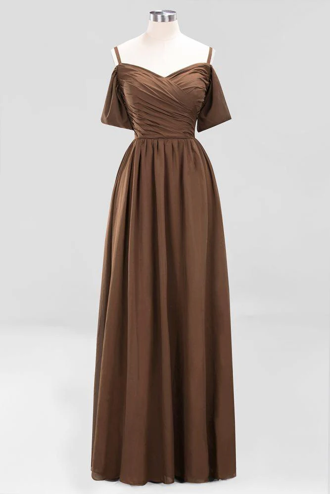 Off-the-Shoulder A-line Chiffon Bridesmaid Dress Floor-Length Wedding Guest Dress - Image 19