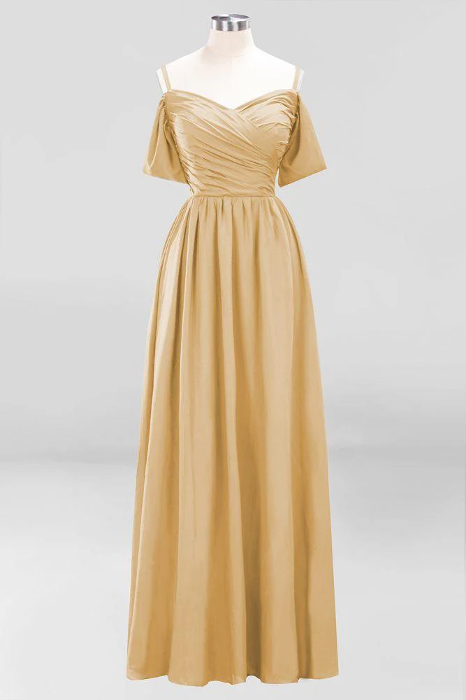 Off-the-Shoulder A-line Chiffon Bridesmaid Dress Floor-Length Wedding Guest Dress - Image 20
