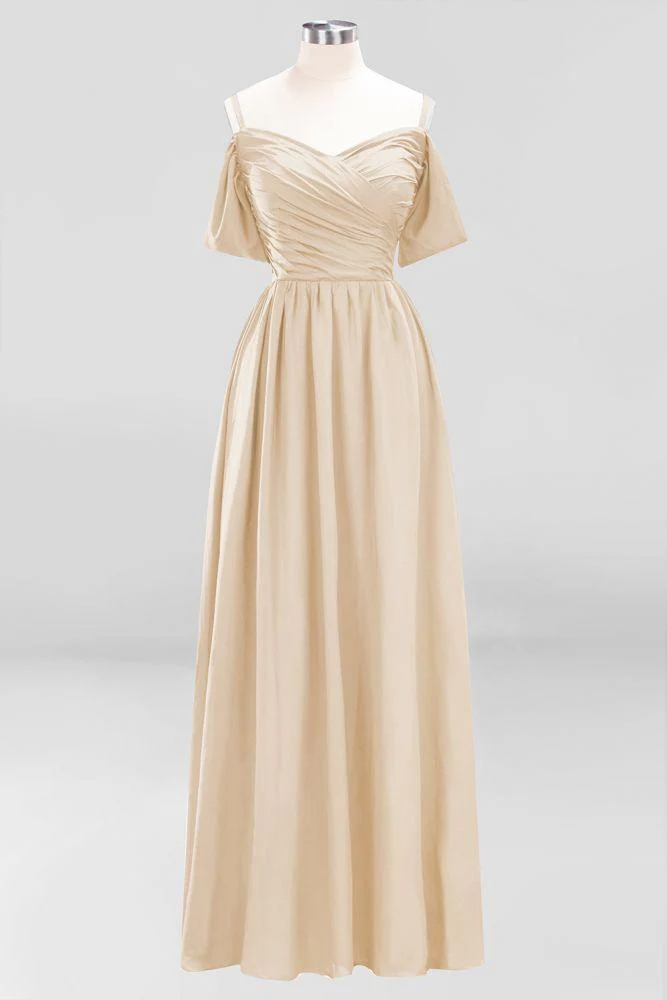 Off-the-Shoulder A-line Chiffon Bridesmaid Dress Floor-Length Wedding Guest Dress - Image 21