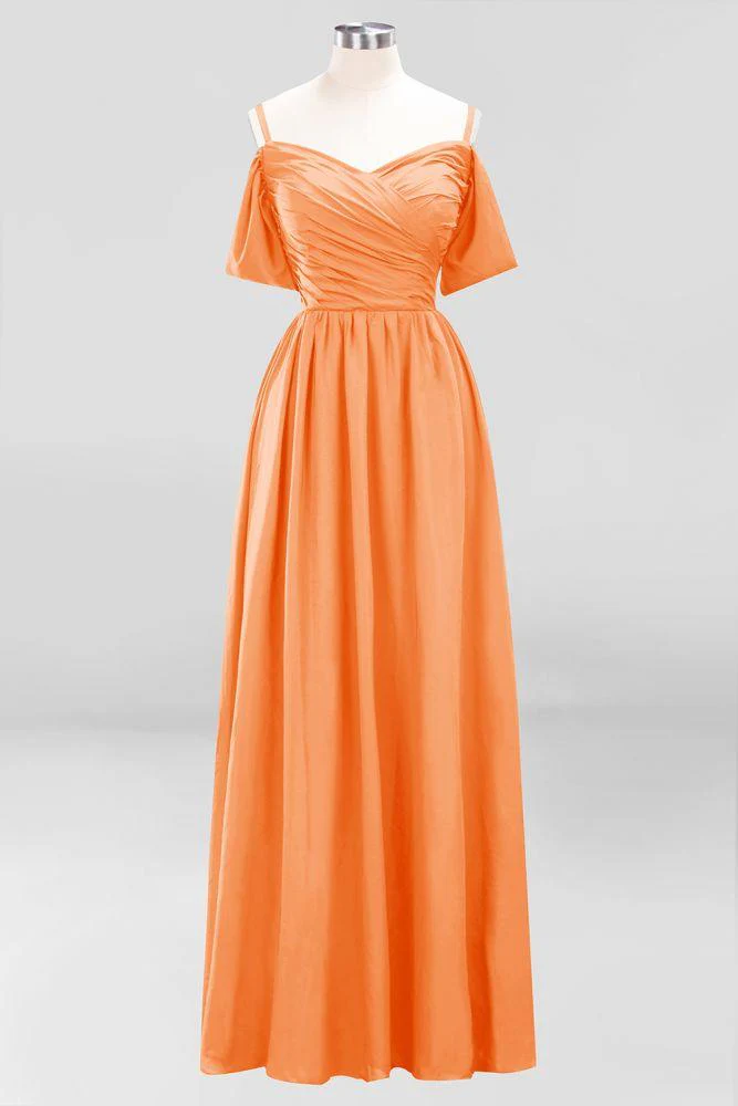 Off-the-Shoulder A-line Chiffon Bridesmaid Dress Floor-Length Wedding Guest Dress - Image 22