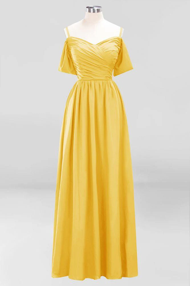 Off-the-Shoulder A-line Chiffon Bridesmaid Dress Floor-Length Wedding Guest Dress - Image 23
