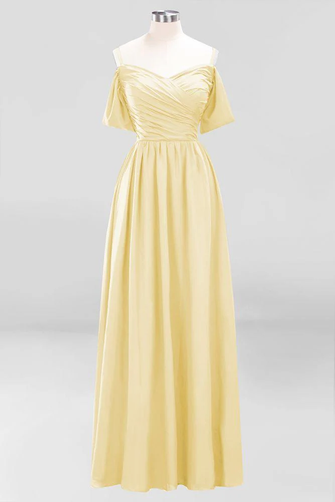 Off-the-Shoulder A-line Chiffon Bridesmaid Dress Floor-Length Wedding Guest Dress - Image 24