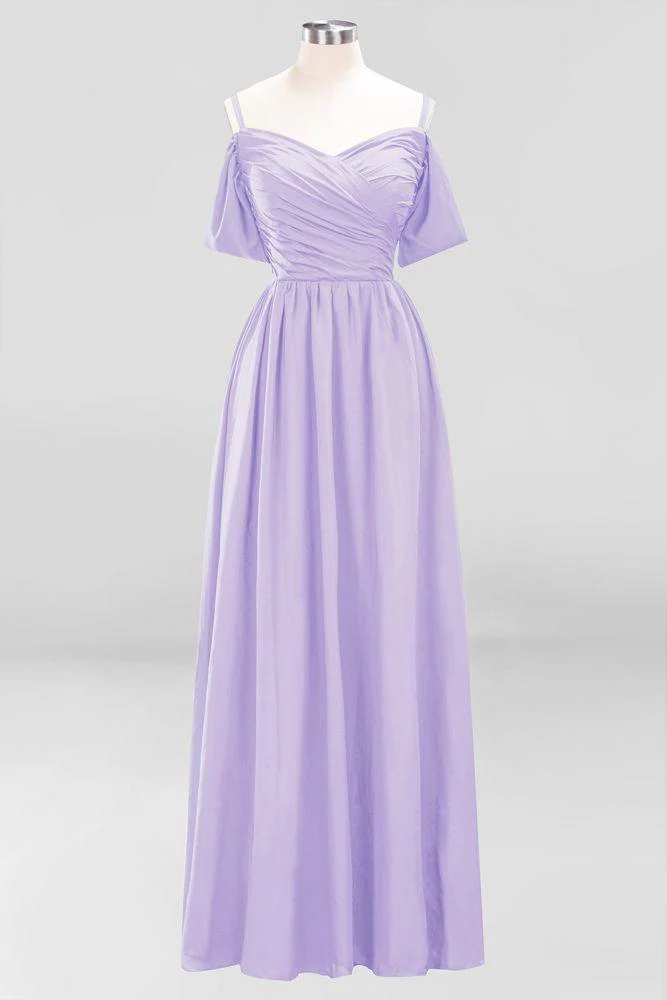 Off-the-Shoulder A-line Chiffon Bridesmaid Dress Floor-Length Wedding Guest Dress - Image 27
