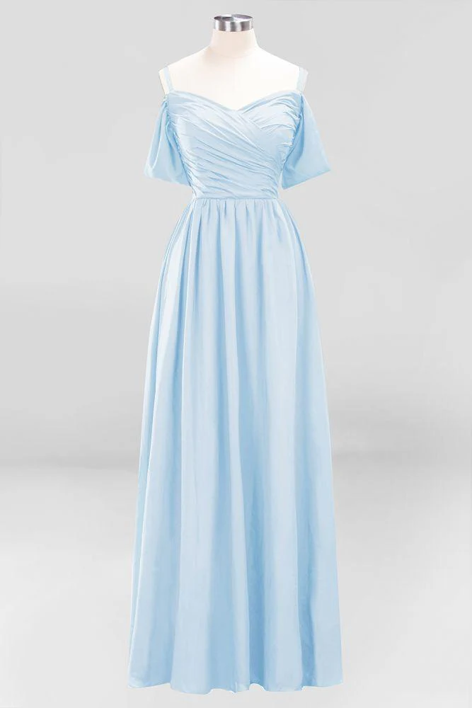 Off-the-Shoulder A-line Chiffon Bridesmaid Dress Floor-Length Wedding Guest Dress - Image 29