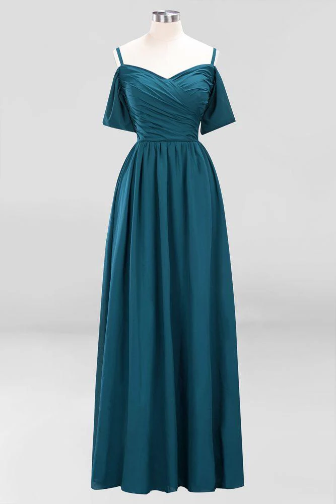 Off-the-Shoulder A-line Chiffon Bridesmaid Dress Floor-Length Wedding Guest Dress - Image 33